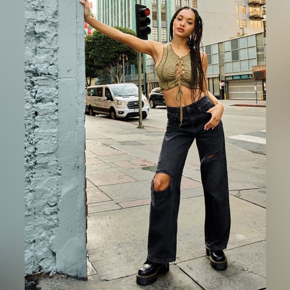 Garage Street Wide Leg Jean - Black Destructed size 00 - Picture 2 of 13